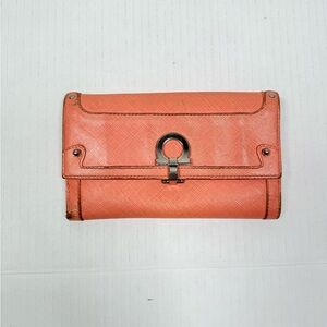 Salvatore Ferragamo Vintage Gancini Wallet Peach Saffiano Leather